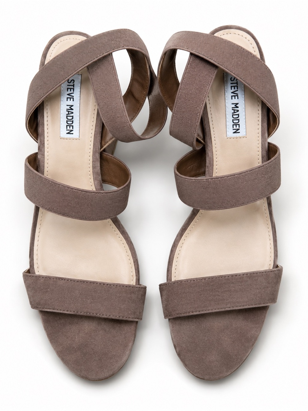 Steve Madden Taupe Elastic Strap Block Heel Sandals | Size 9.5